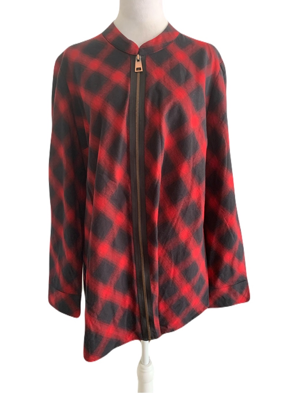 NWT Soft Surroundings XL Red & Black Buffalo Plaid Long Sleeve Zip-Front Shirt